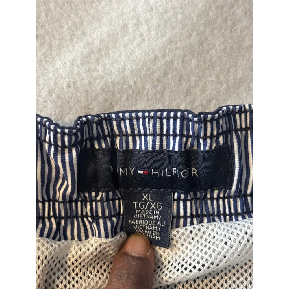 Tommy Hilfiger Mens Striped Swim Trunks Navy Blue‎ Green Board Shorts Large